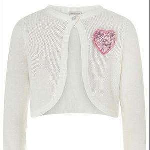 BNWT. Two MONSOON knitted cardigans w/ sequin heart. Size 9/10 & 11/12 girls.